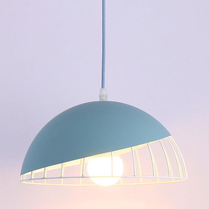 1 Bulb Dining Room Pendant Light Modern Black/Blue/Green Suspended Lighting Fixture with Domed Metal Shade