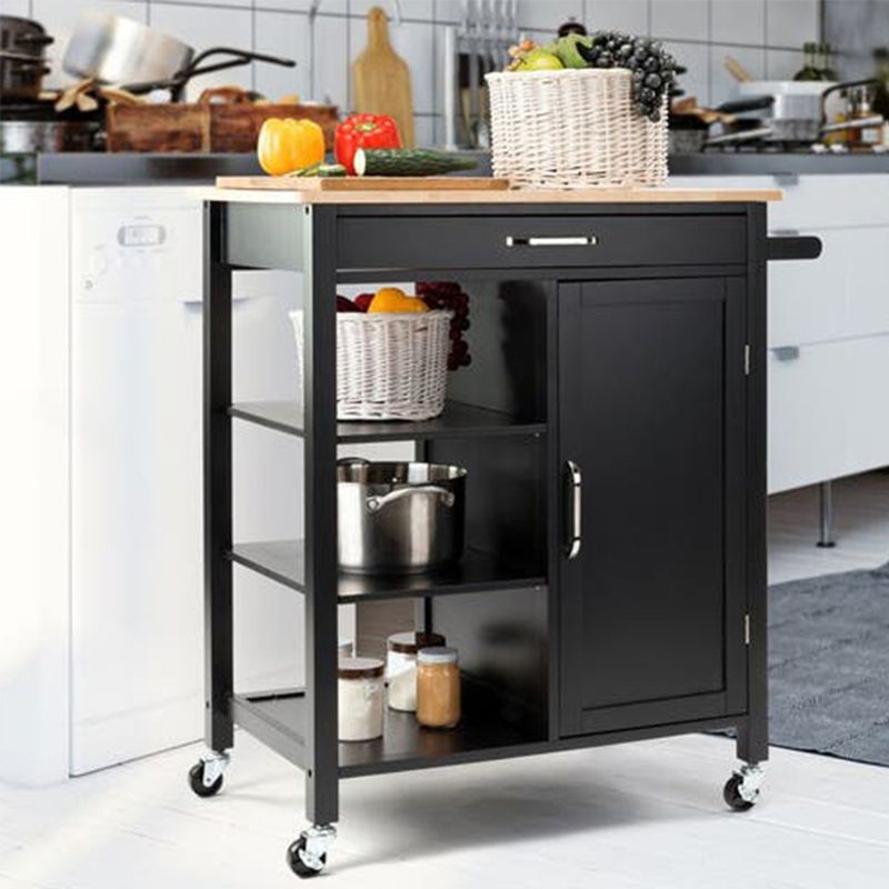 Modern Style 35.83"H Rolling Kitchen Cart Wood Rectangular Kitchen Island Cart