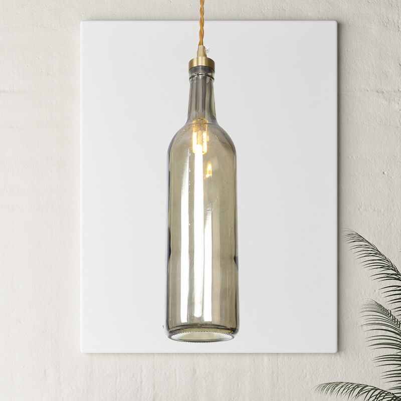 Industrial Wine Bottle Hanging Lamp 1 Light Glass Ceiling Pendant Light with Adjustable Cord in Smoke Grey/Green