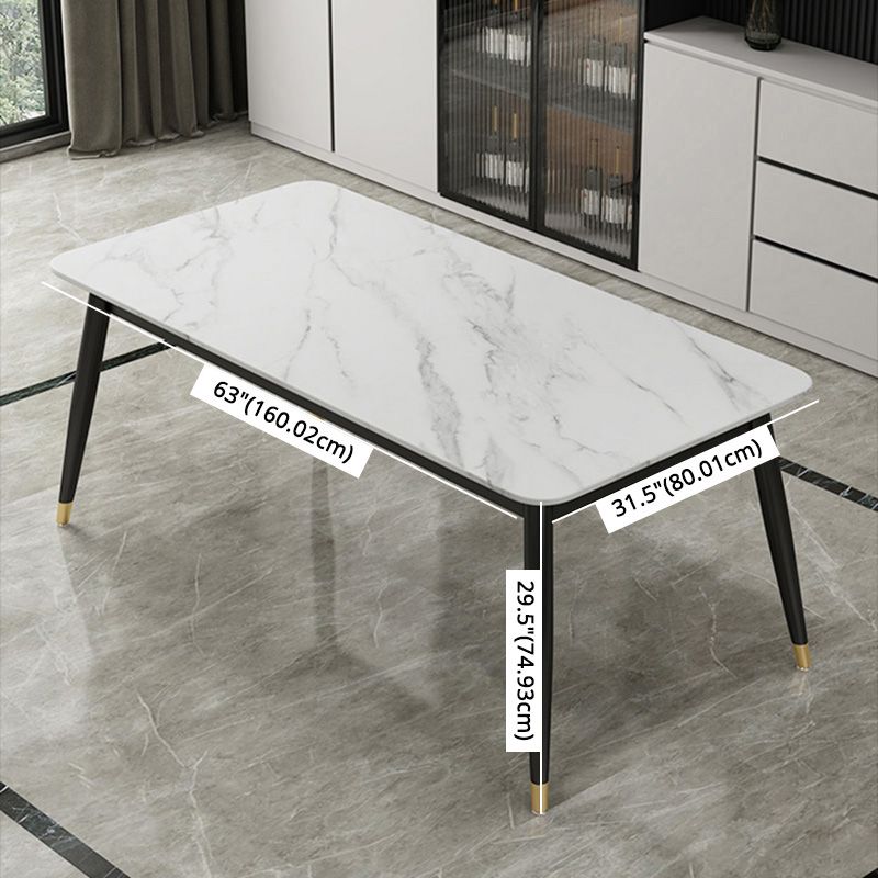 Contemporary Style Sintered Stone Dining Set with Traditional Height Table and 4 Black Legs Base
