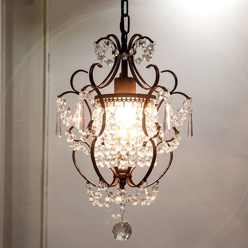 Gourd Suspension Pendant Nordic Crystal 1 Head Coffee/Chrome Hanging Ceiling Light for Hallway