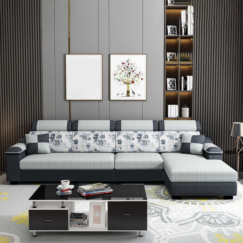 Modern Linen Sectional Sofa Pillow Top Arm Sectional for Living Room