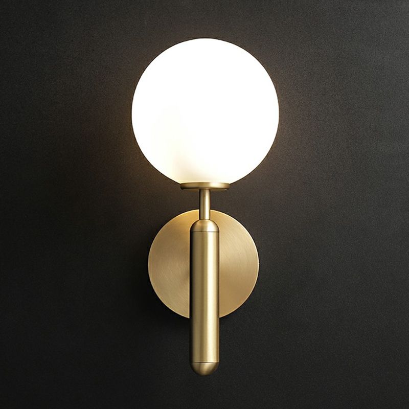 Glass Ball Shaped Wall Mount Light Postmodern 1 Head Brass Finish Sconce Lamp for Living Room