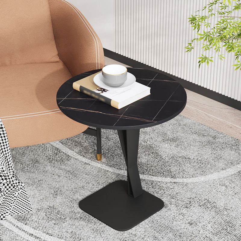 Modern Style Black Metal Iron Base Grey/black/white Slate Top Round Side Table