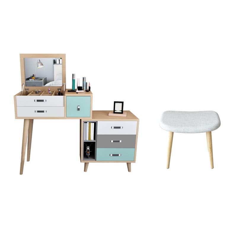 Wooden Flip-top Vanity Set Modern Natural Vanity Desk with Drawers