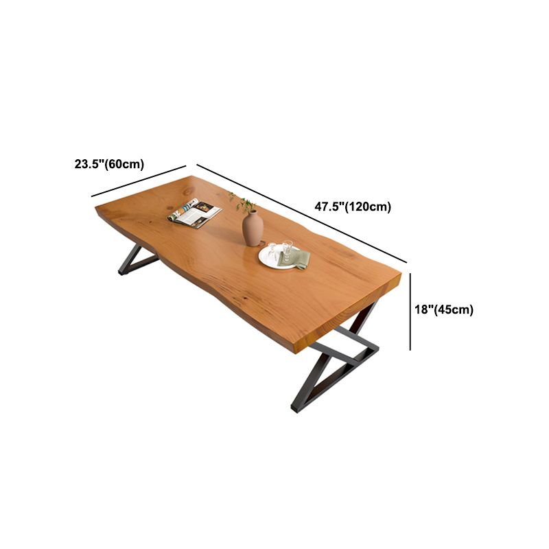 Scandinavian Rectangle Solid Wood Coffee Table Metal Sled Cocktail Table