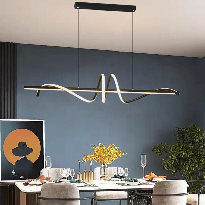 2-Light Modern Style Golden/Black LED Statement Linear Kitchen Island Light