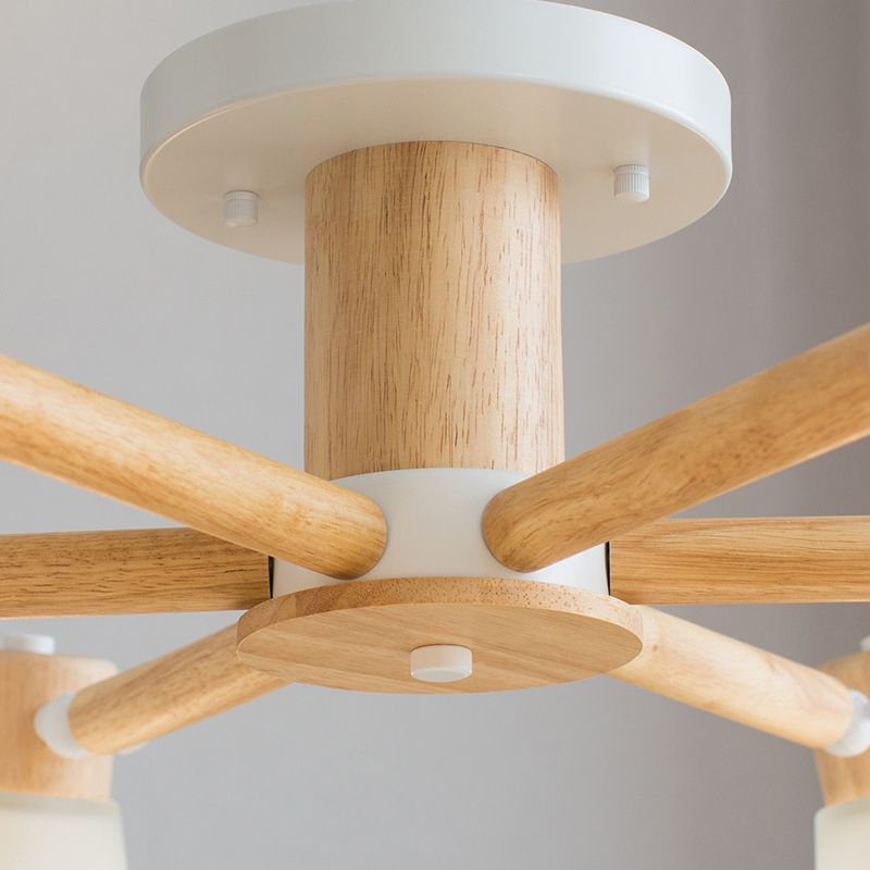 3/6/8-Light Modernism Beige Flush Mount Lighting Shaded Wooden Ceiling Light