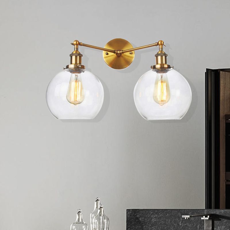 Schwarz/Chrom/Kupfer 2 Lichter Wandmontage Light Bauernhaus Globe Leuchten für Wohnzimmer