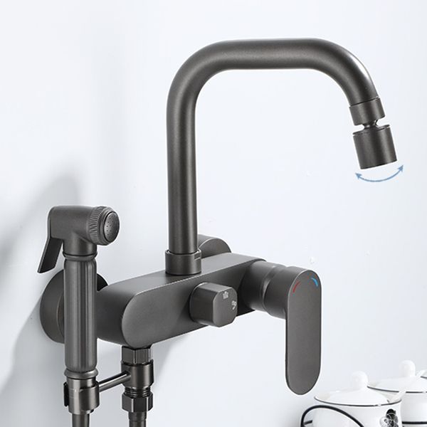 Modern Kitchen Faucet Lever Handle Wall Mounted Sprayer High Arc Faucet