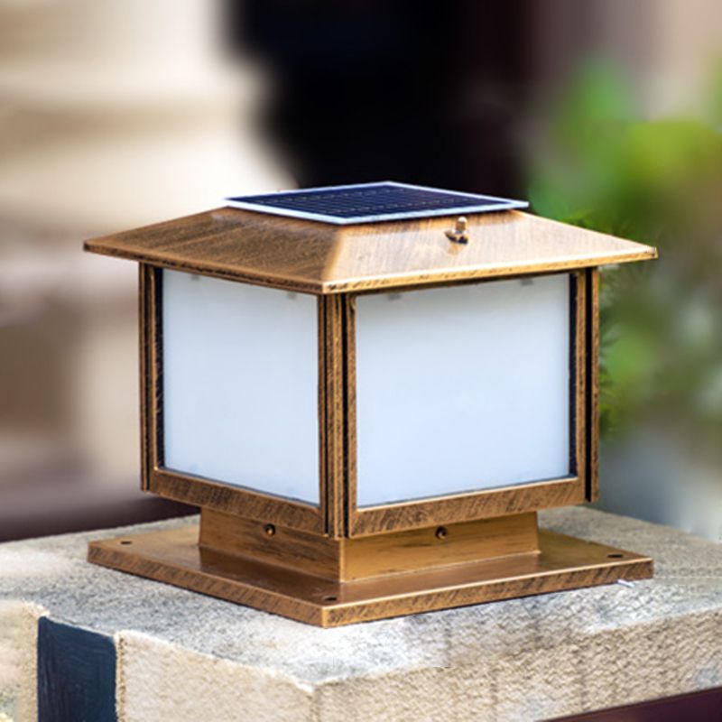 Contemporary Pillar Light Geometric LED Solar Lighting Fixture for Garden