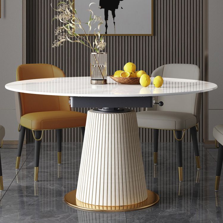 Glam Round Shape Dining Table Standard Sintered Stone Dining Table with Pedestal Base