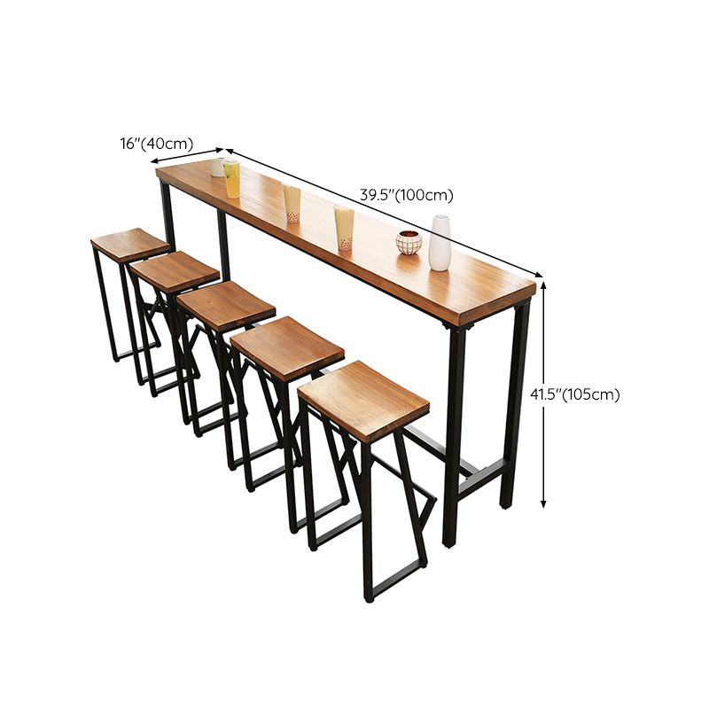 Contemporary Rectangle Bar Table Solid Wood Brown Colour Bar Dining Table with Footrest