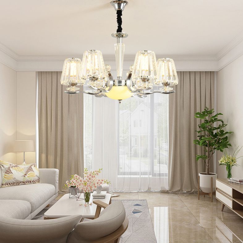 Transparent Ribbed Crystal Chandelier Light Modernism Multi Lights Dining Room Suspension Pendant Light with Sliver Twisted Arm