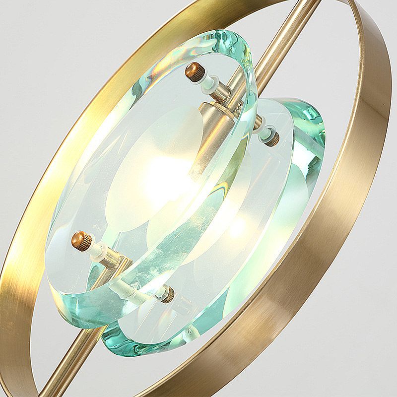 Gold Oval Frame Pendant Ceiling Light Contemporary 1 Head Metal Hanging Light Fixture with Clear Crystal Shade