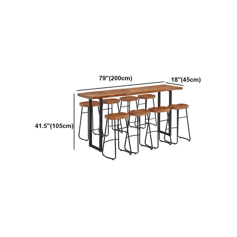 Brown Modern Style Table in Solid Wood and Metal Balcony Bar Table