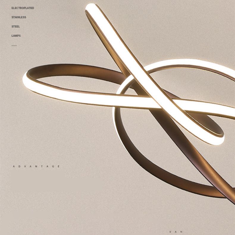 Ultra-modern Seamless Curves LED Chandelier Lamp Metallic Suspension Pendant Light for Restaurant