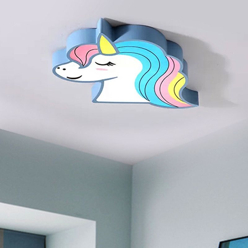 Child Bedroom Unicorn Flush Ceiling Light Acrylic Cartoon Multi-Colored Ceiling Fixture