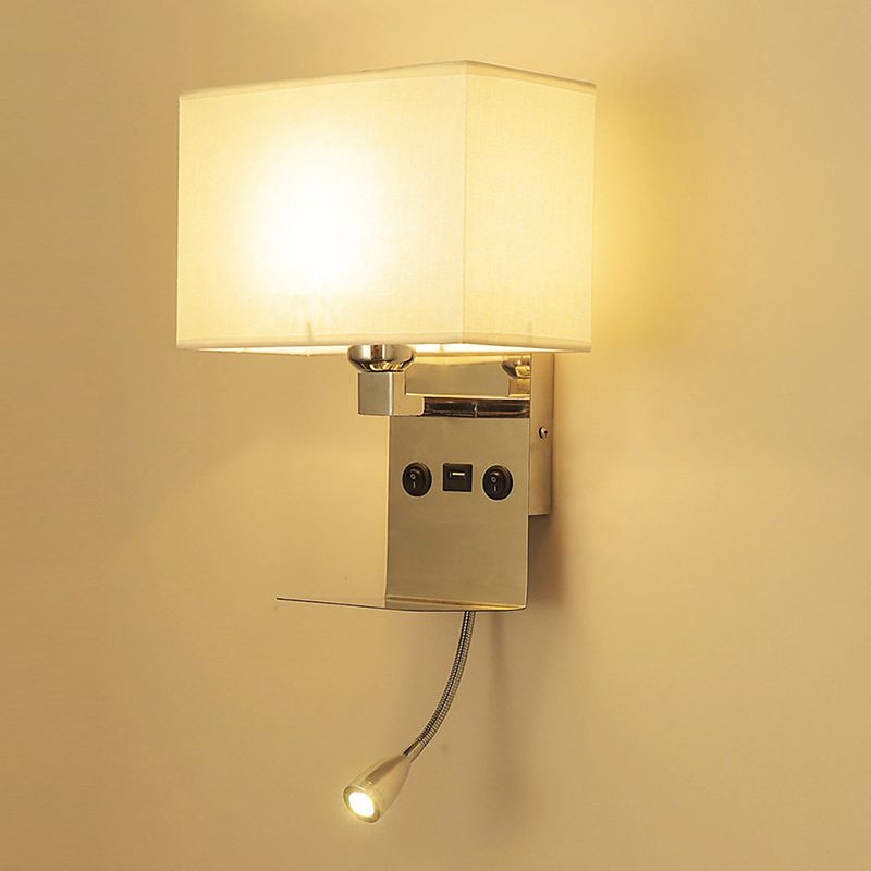 Modern Adjustable Metal Wall Sconce Rectangle Shape Wall Light with Fabric Shade for Study