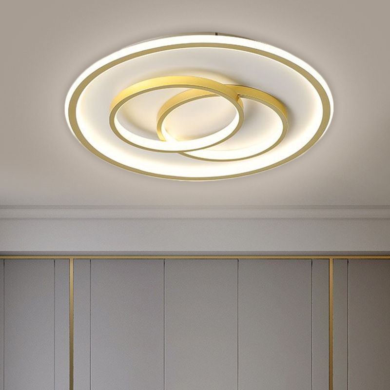 Metallic Crossed Ring Ceiling Fixture Contemporary Black/Gold LED Flush Mount Lighting in Warm/White Light, 16.5"/20.5" W