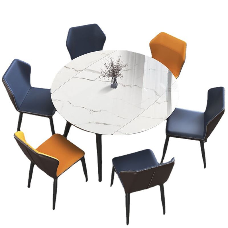 Modern Round Dining Table Sintered Stone Dining Table with 4 Black Legs,53.1"L x 31.5"W x 30"H