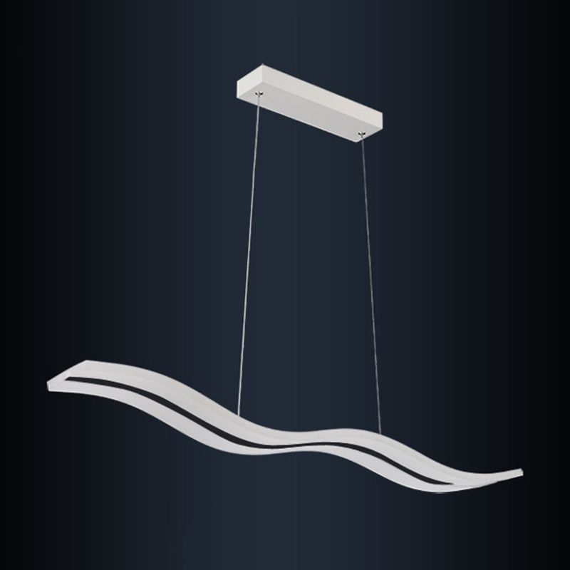 Minimalist Wave Island Pendant Light Acrylic Dinning Room LED Chandelier Lighting in White