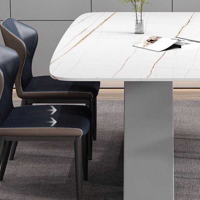 Industrial Sintered Stone Table for Restaurant Rectangle White Table with Double Pedestal