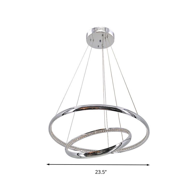 Minimalist Ring Chandelier Lighting Fixture Crystal LED Living Room Pendant Lamp in Chrome, Warm/White Light