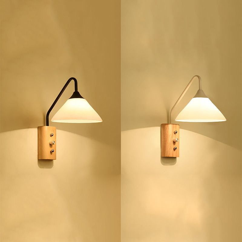 Wood 1 - Light Wall Sconce , Cone Shade Metal Wall Armed Sconce