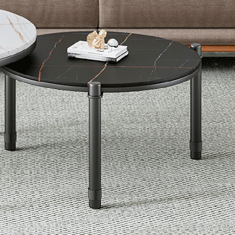2-Piece Coffee Table Set Luxurious Round Slate 3 Legs Cocktail Table