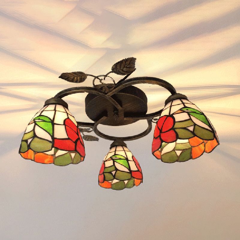 3-Light Ceiling Lamp Tiffany Style Glass Ceiling Lighting for Living Room