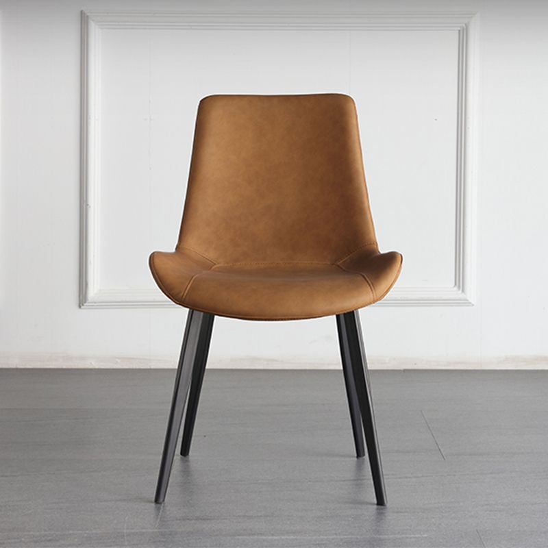 Contemporary Leather Restaurant Side Chair Solid Back Dining Chair