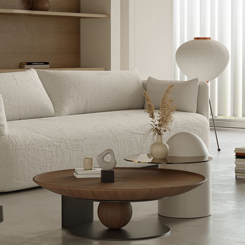 Modern Wood Coffee Table Round Nesting Coffee Table Set for Living Room