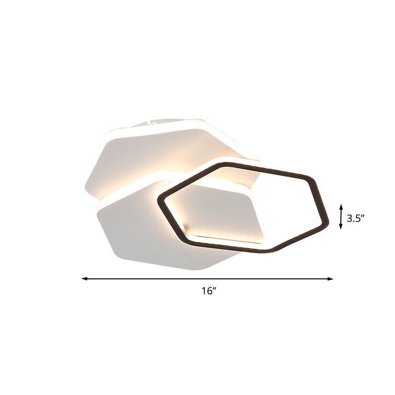 Schwarz-weiße 3-stufige sechseckige Deckenleuchte, modernistische LED-Acryl-Deckenleuchte in weißem/warmem Licht, 16"/19,5" breit