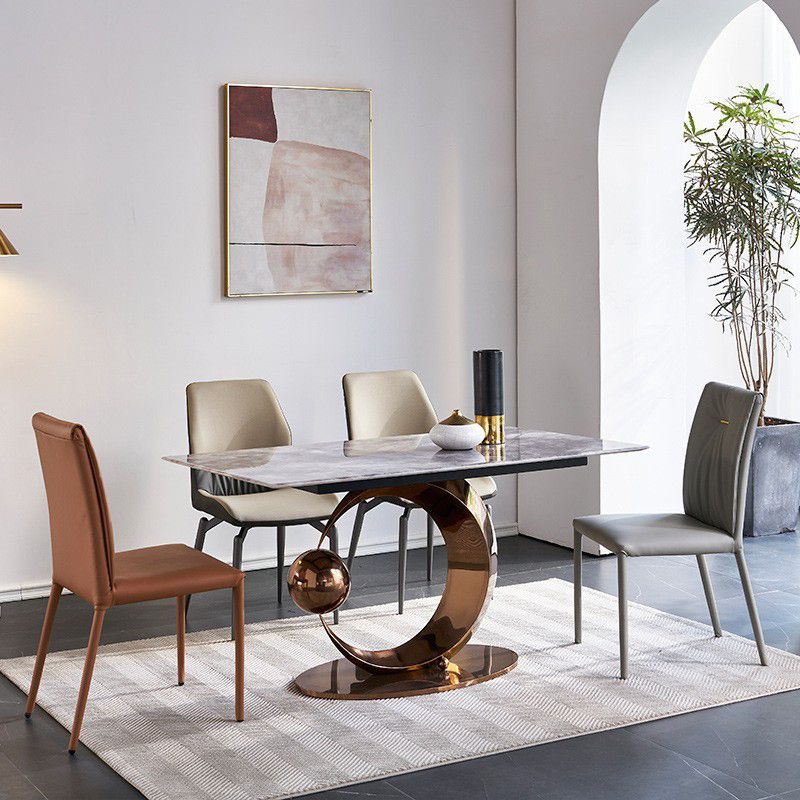 Glam Style Rectangle Dining Table Sintered Stone Table with Metal Leg for Home