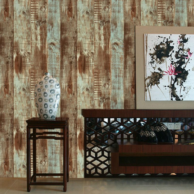 Rust Shabby Wood Look Wallpaper for House Interior 57.1-sq ft Wall Decor in Brown
