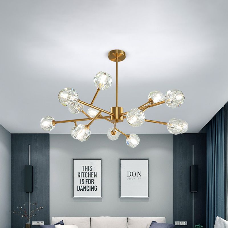 Suspension de salon de 15 bulbs Moderniste Gol Finition Plafond Chandelier avec une teinte en cristal ronde