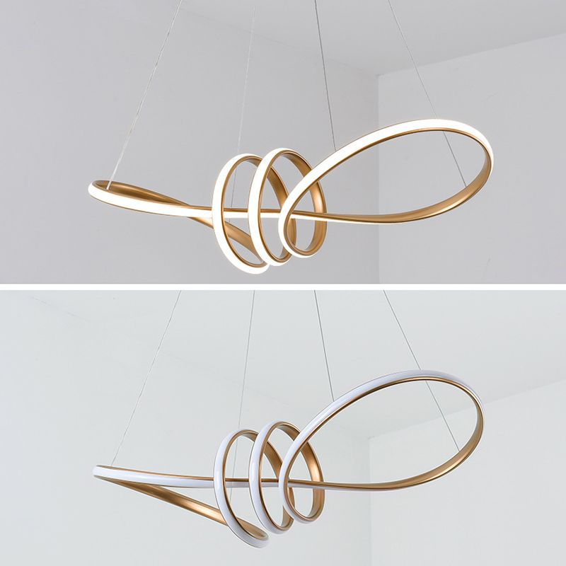 Minimalist Line Art Chandelier Metal Dining Room LED Hanging Pendant Light in Gold