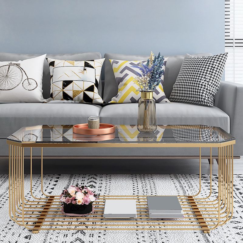 Gold Metal Frame Coffee Table Luxurious Cocktail Table with Storage