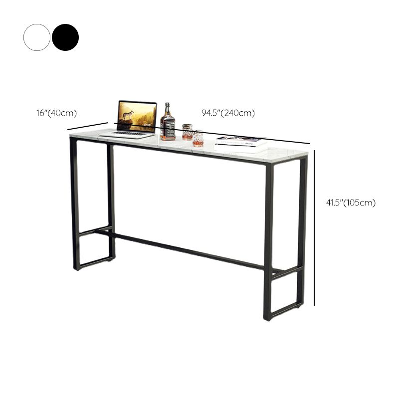 Modern Rectangle Pub Table Set 1/4 Pieces Marble Top Bar Table with Metal Stools