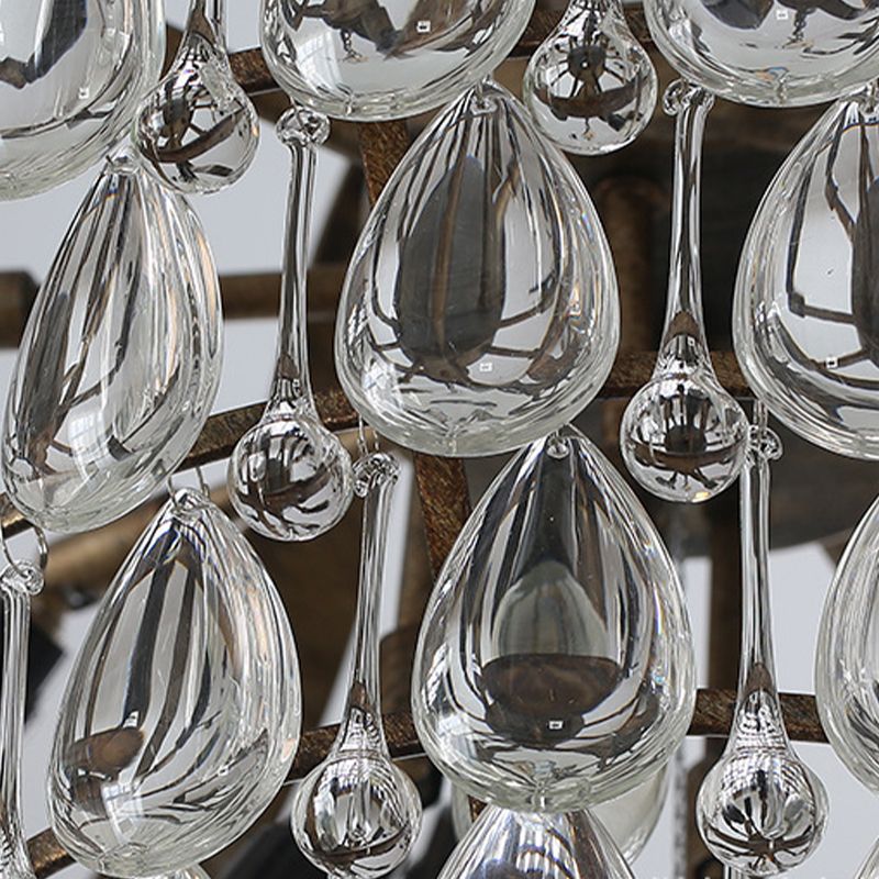 Basket Dining Room Chandelier Pendant Light Traditional Clear Teardrop Crystal 4 Heads Ceiling Chandelier