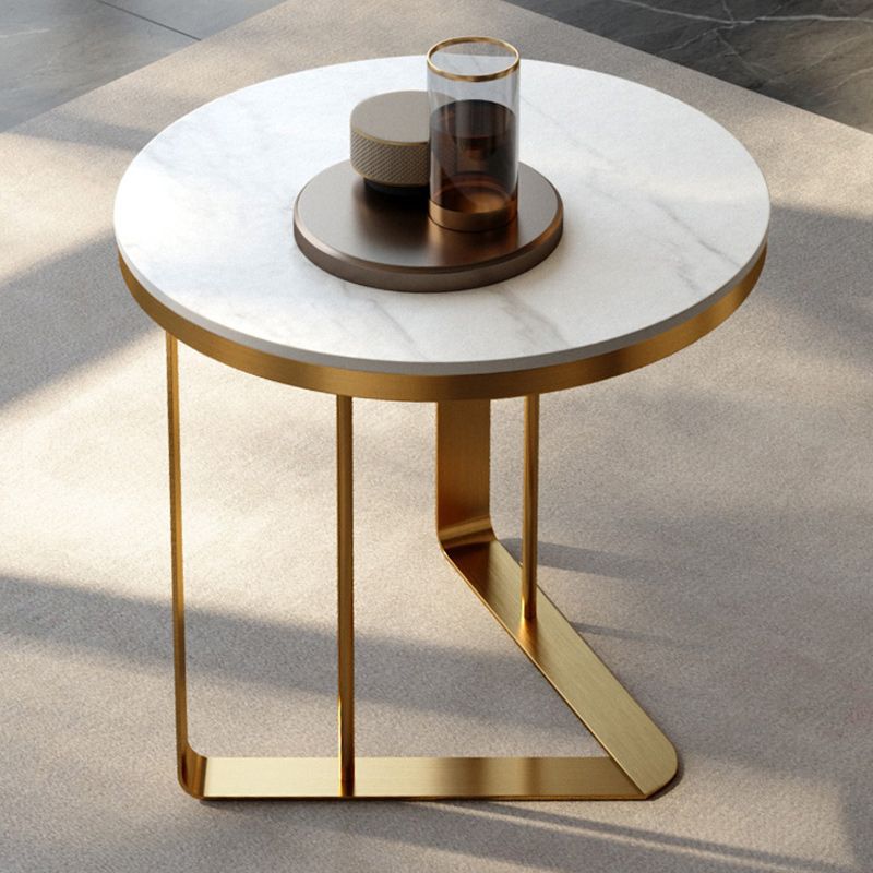 Glam Stone Round Top Side Accent Table Metal Frame End Table