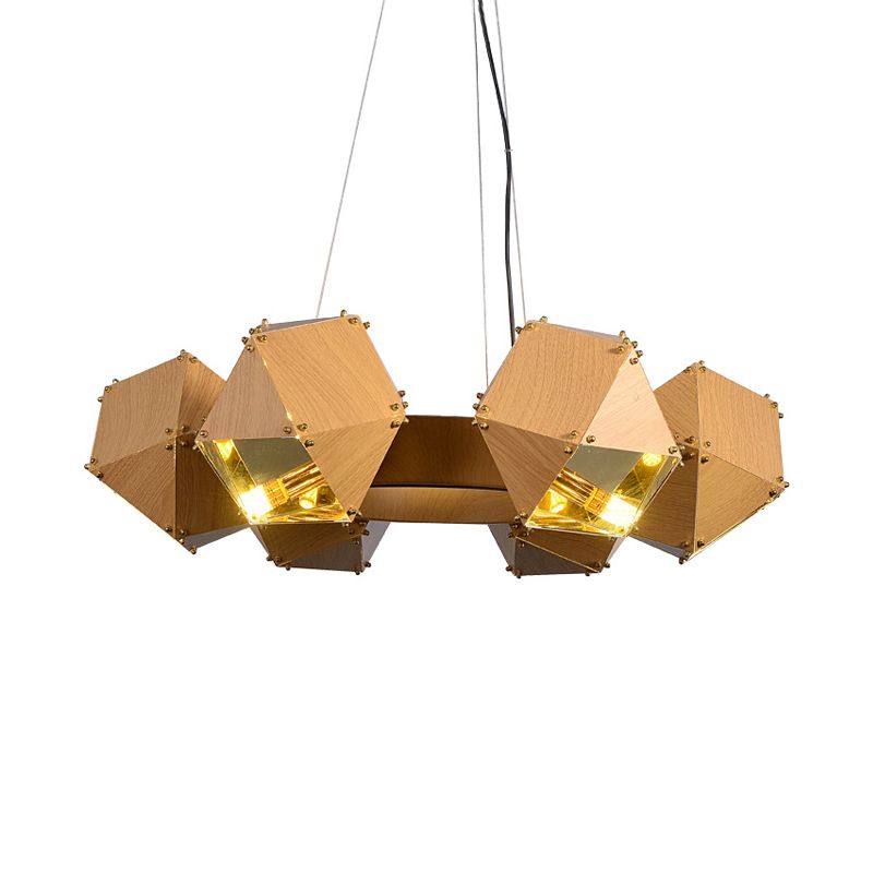 Polyeder Restaurant Kronleuchter Metallic 6 Köpfe Moderne Deckenlampe im dunklen Holz