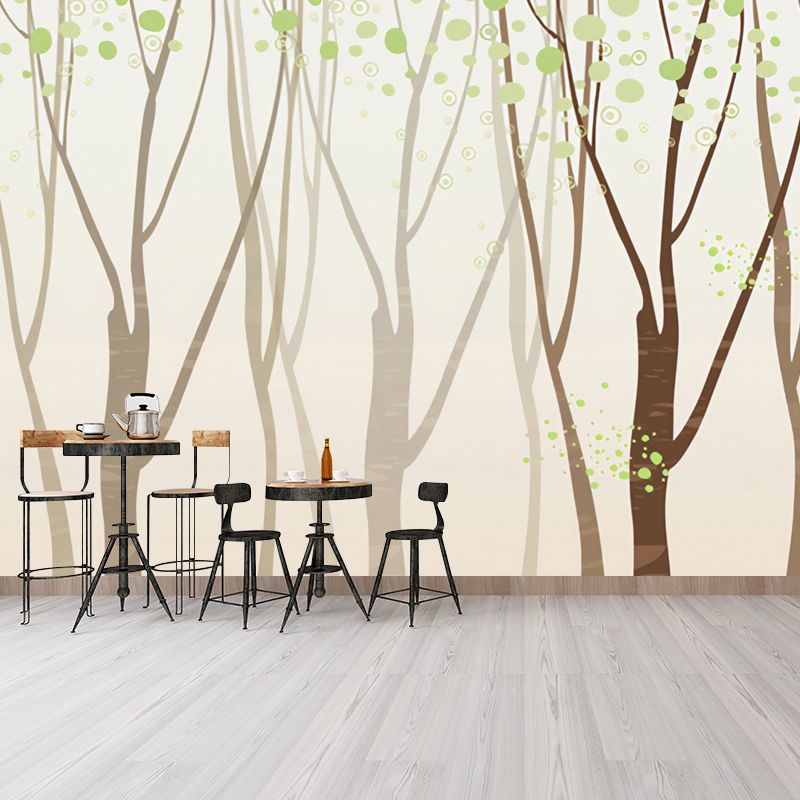 Whole Misty Forest Wall Covering for Office Fantasy Leaf Mural Wallpaper in Brown, Stain-Resistant