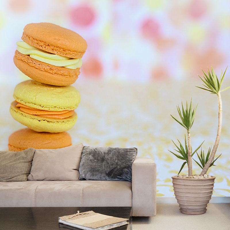 Macaron Dessert Mural Wallpaper for Cake Shop Moisture Resistant, Custom Size Available