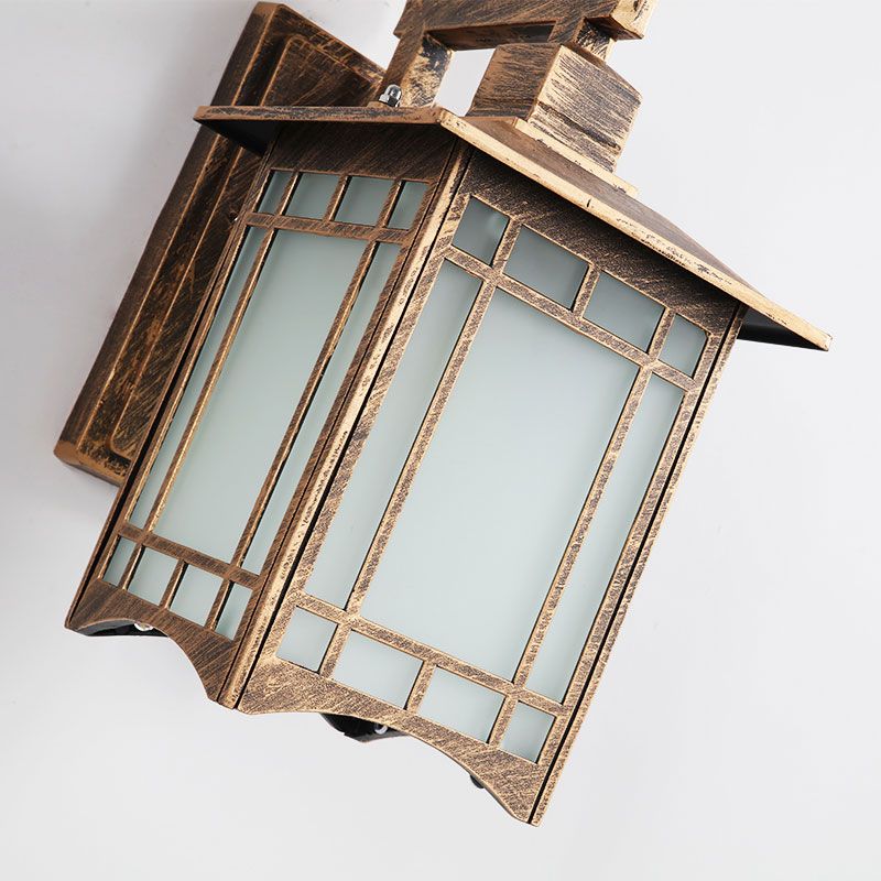 Traditional House Shaped Wall Sconce Single Aluminium Wall Mounted Light with Frost Glass Shade