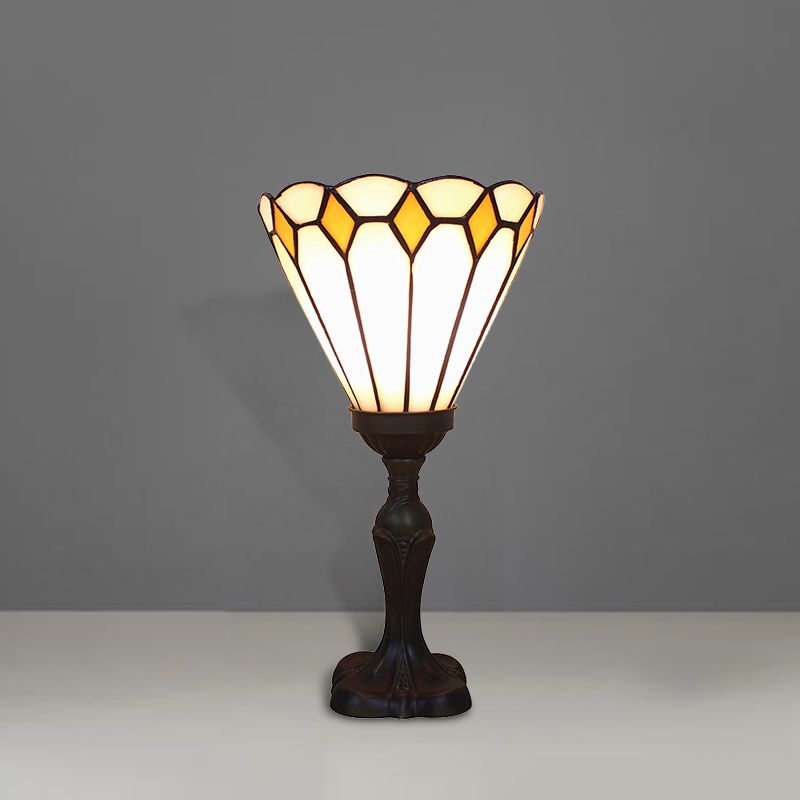 Classic Tiffany Cone Desk Light Glass 1 Head Inverted Desk Lamp in White/Yellow/Blue for Living Room