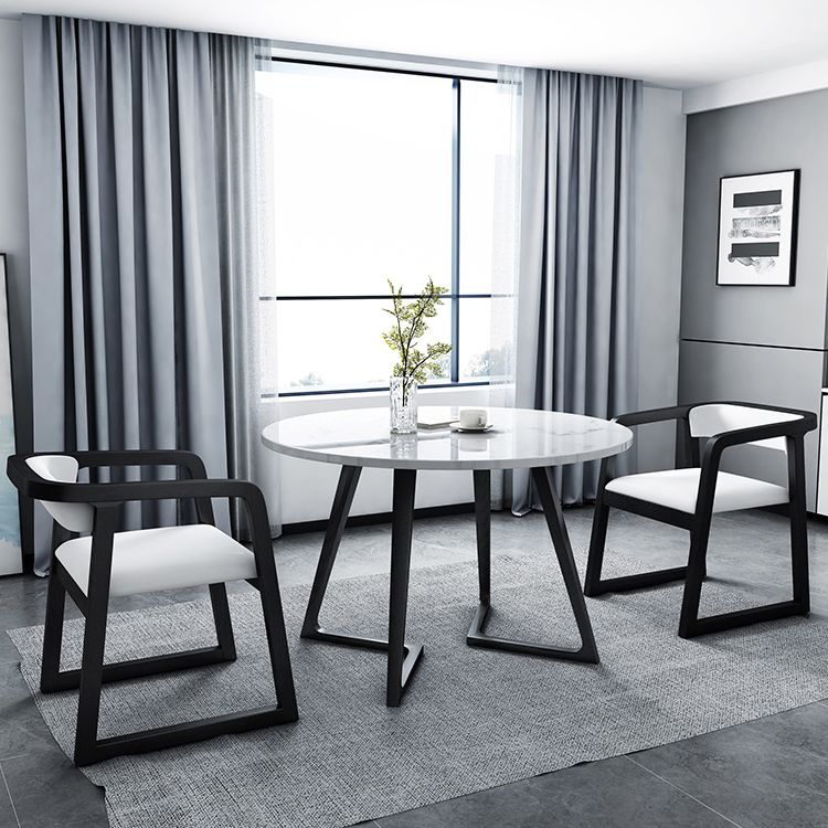 Moderner Stil weißer Esstisch gesinterten Steintisch mit Holzbasis für Zuhause
