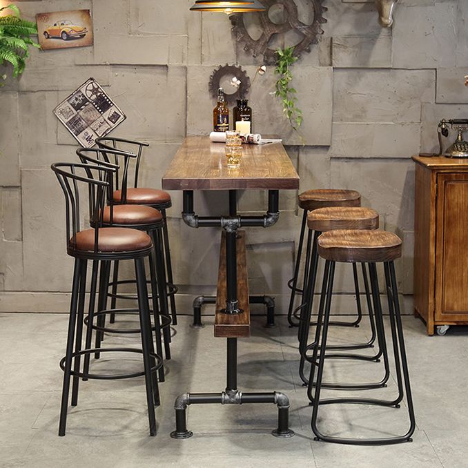 Industrial Style Wood Bar Height Table with Rectangle Table Top Trestle Table - 42" H