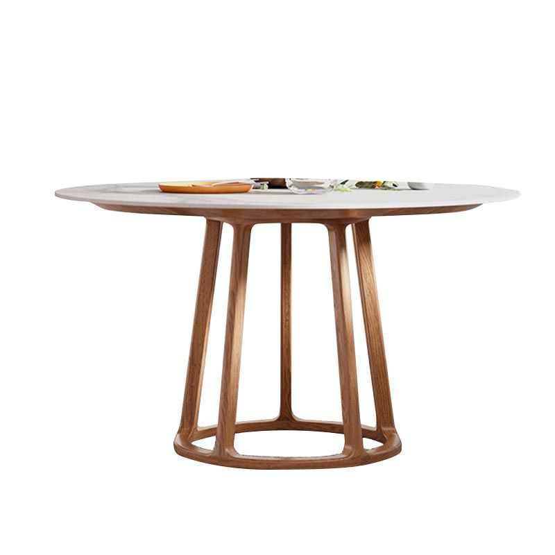 Solid Wood Pedestal Dining Table Modern Round Dining Table in White